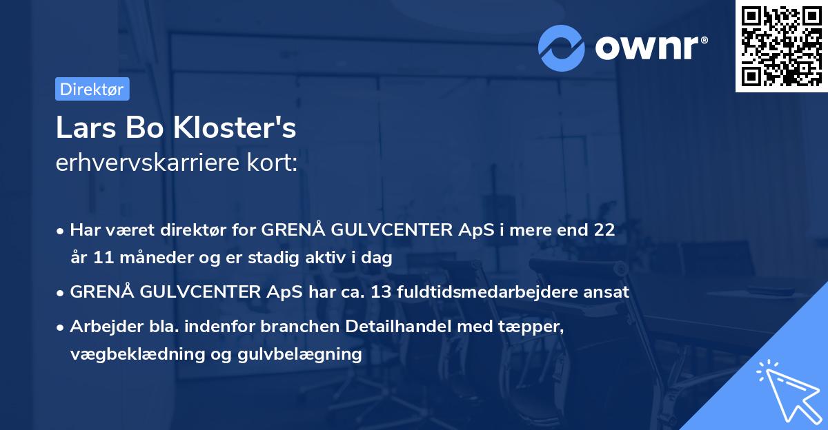 Lars Bo Kloster's erhvervskarriere kort