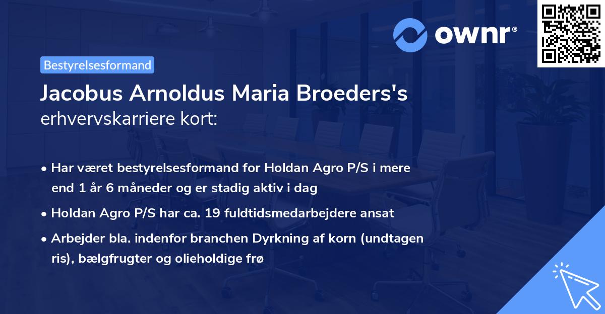 Jacobus Arnoldus Maria Broeders's erhvervskarriere kort
