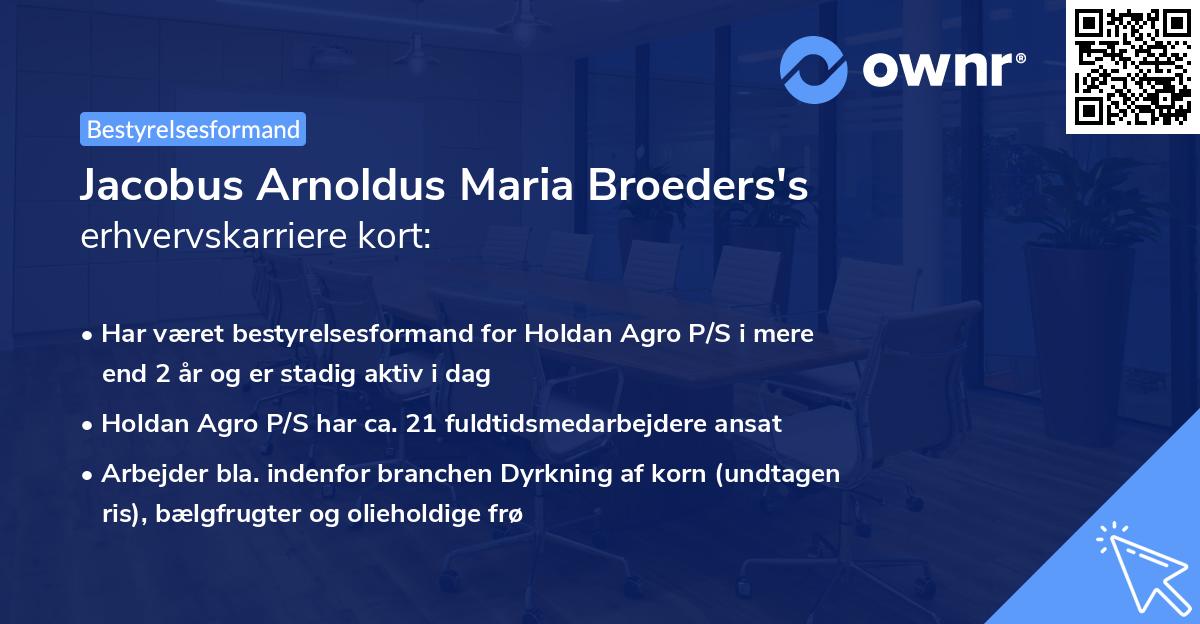 Jacobus Arnoldus Maria Broeders's erhvervskarriere kort