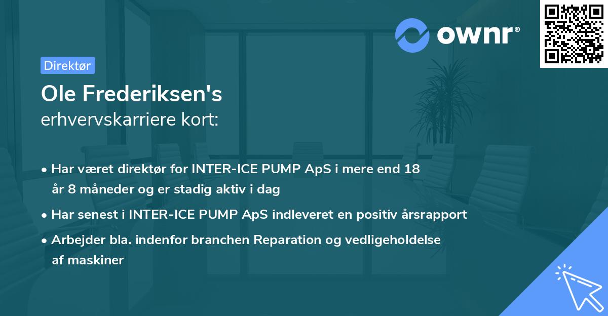 Ole Frederiksen's erhvervskarriere kort