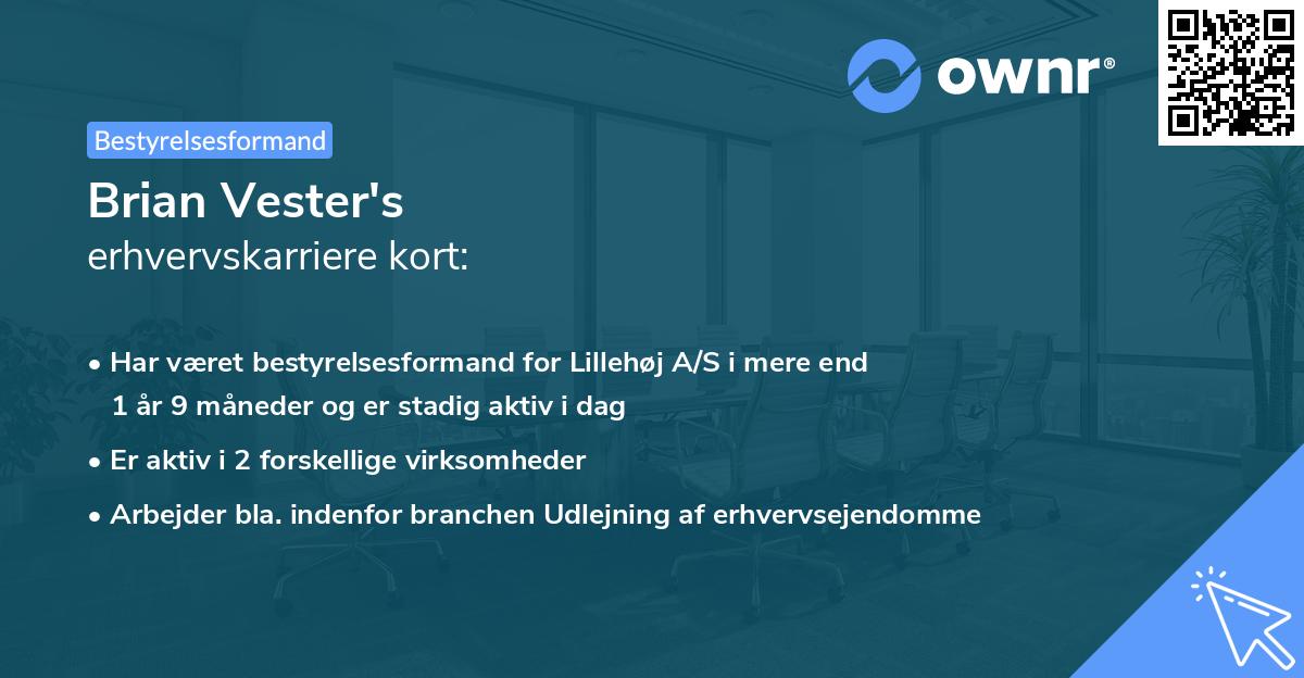 Brian Vester's erhvervskarriere kort