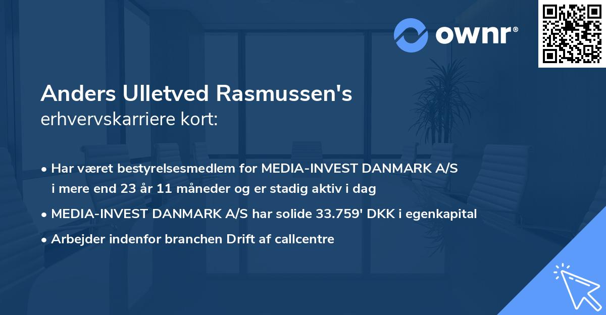 Anders Ulletved Rasmussen's erhvervskarriere kort