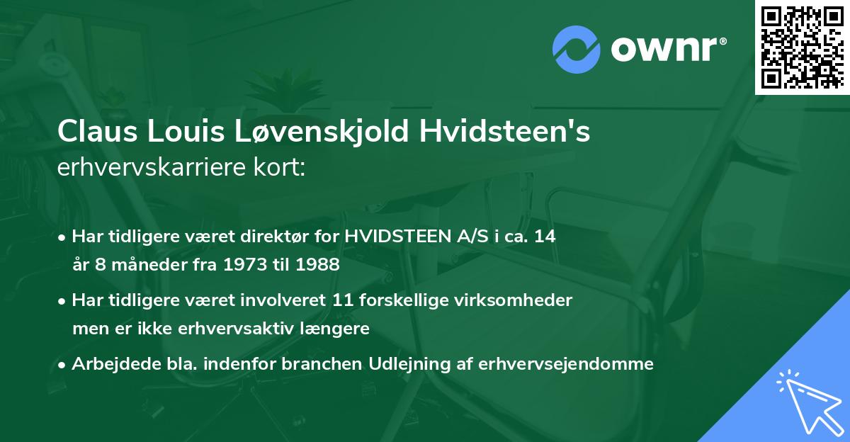 Claus Louis Løvenskjold Hvidsteen's erhvervskarriere kort