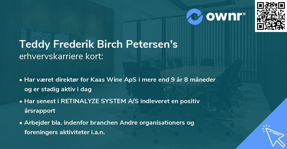 Teddy Frederik Birch Petersen's erhvervskarriere kort
