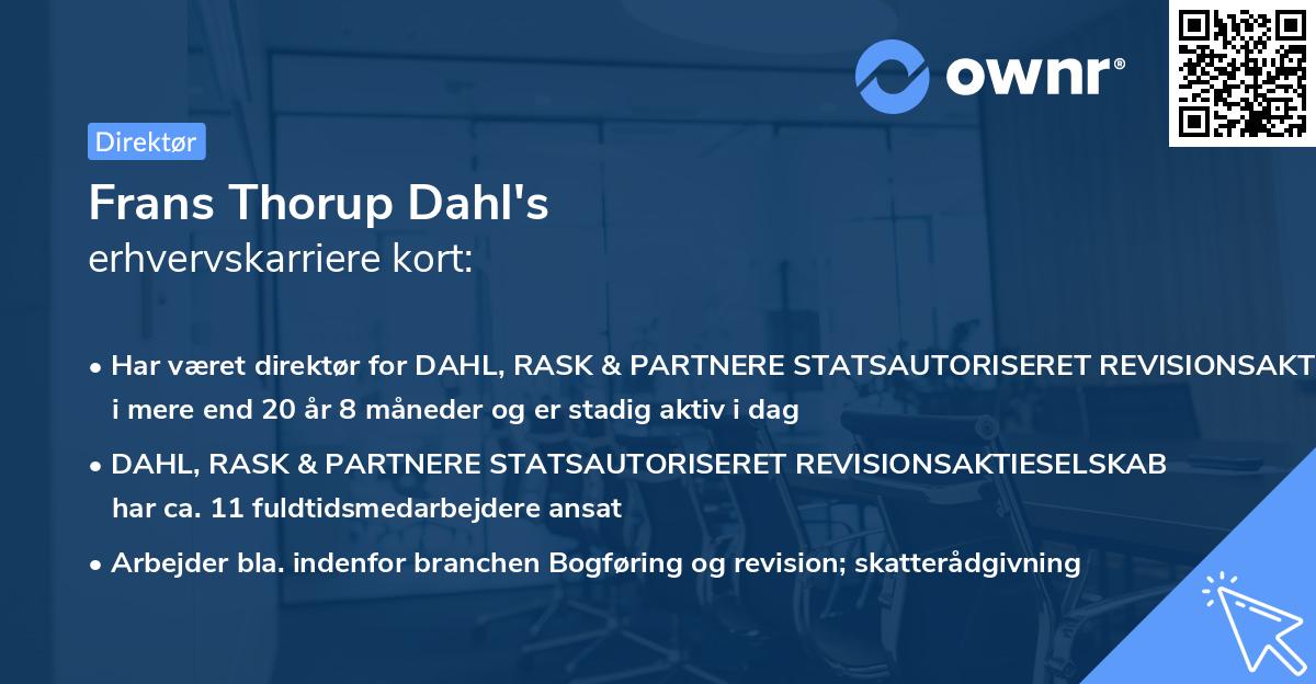 Frans Thorup Dahl's erhvervskarriere kort