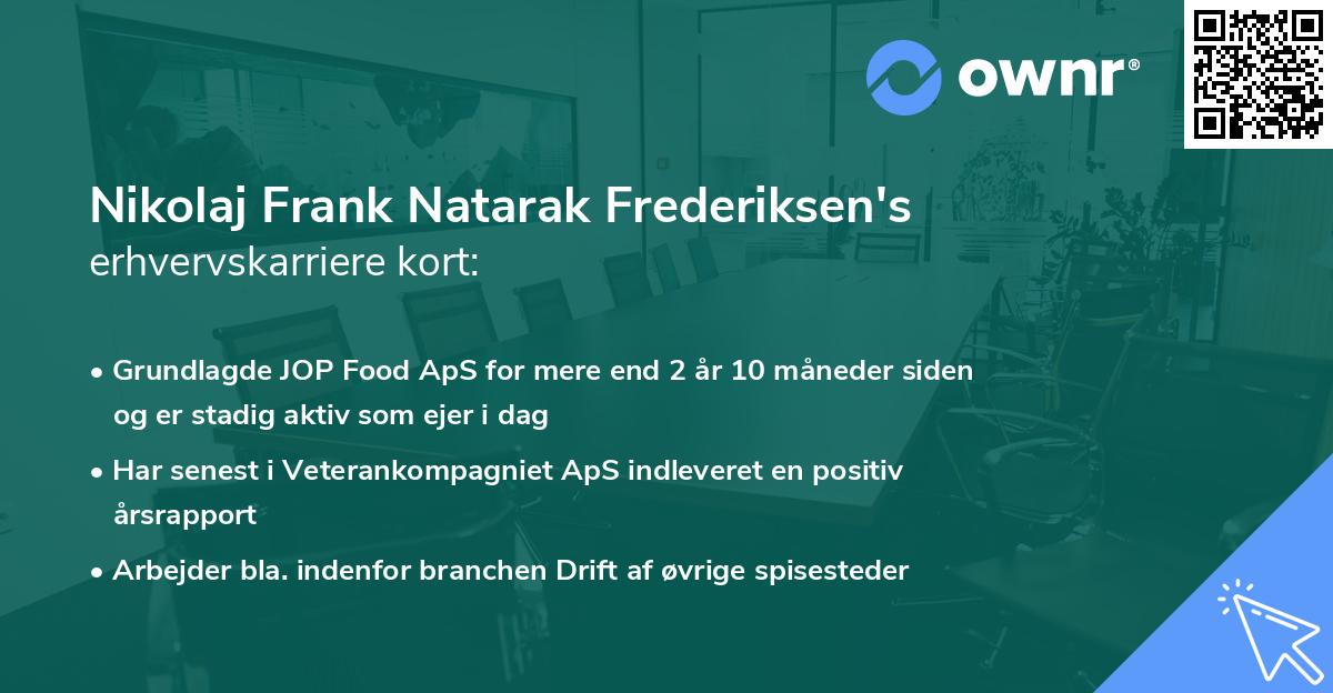 Nikolaj Frank Natarak Frederiksen's erhvervskarriere kort