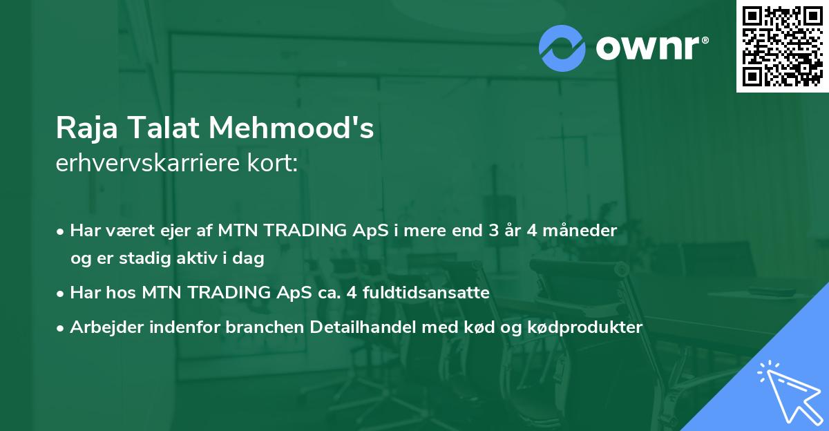 Raja Talat Mehmood's erhvervskarriere kort