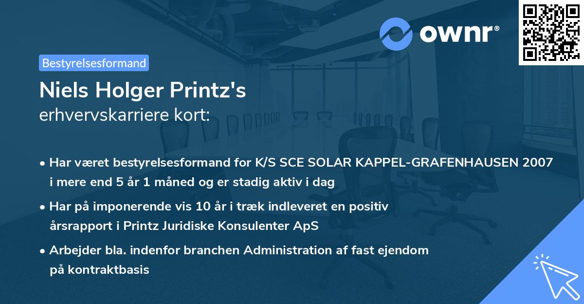 Niels Holger Printz's erhvervskarriere kort