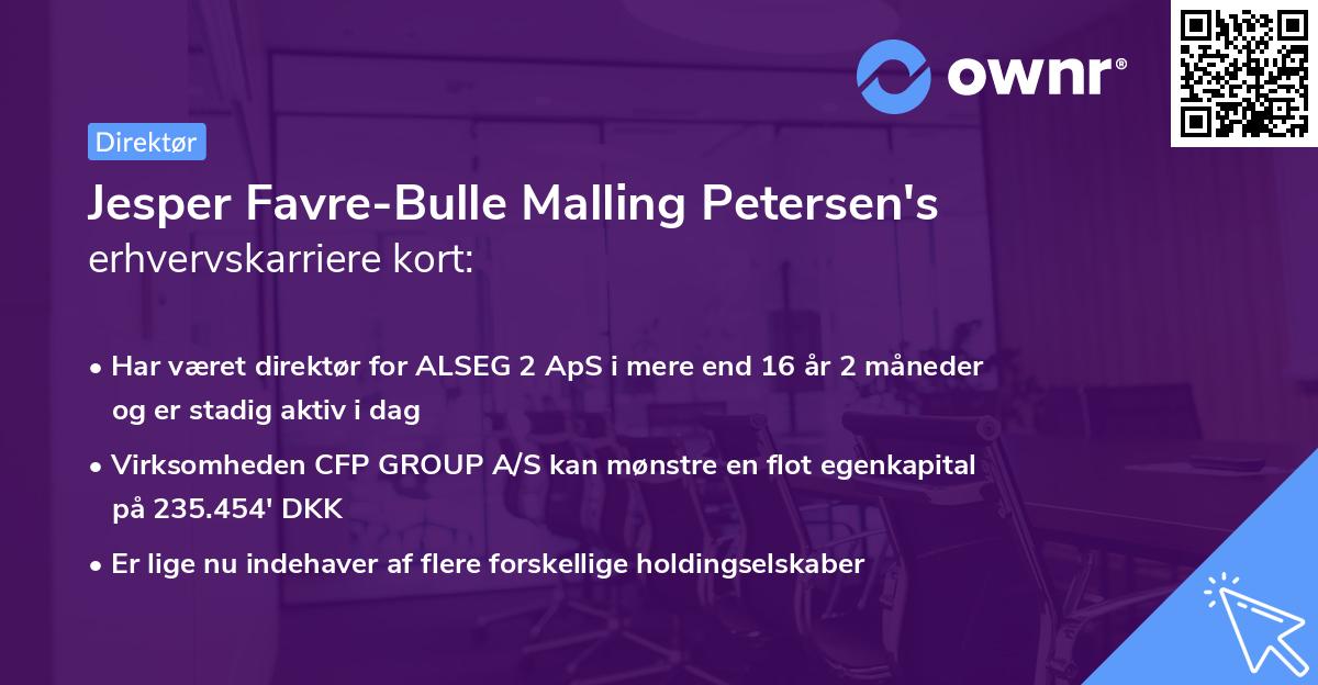 Jesper Favre-Bulle Malling Petersen's erhvervskarriere kort