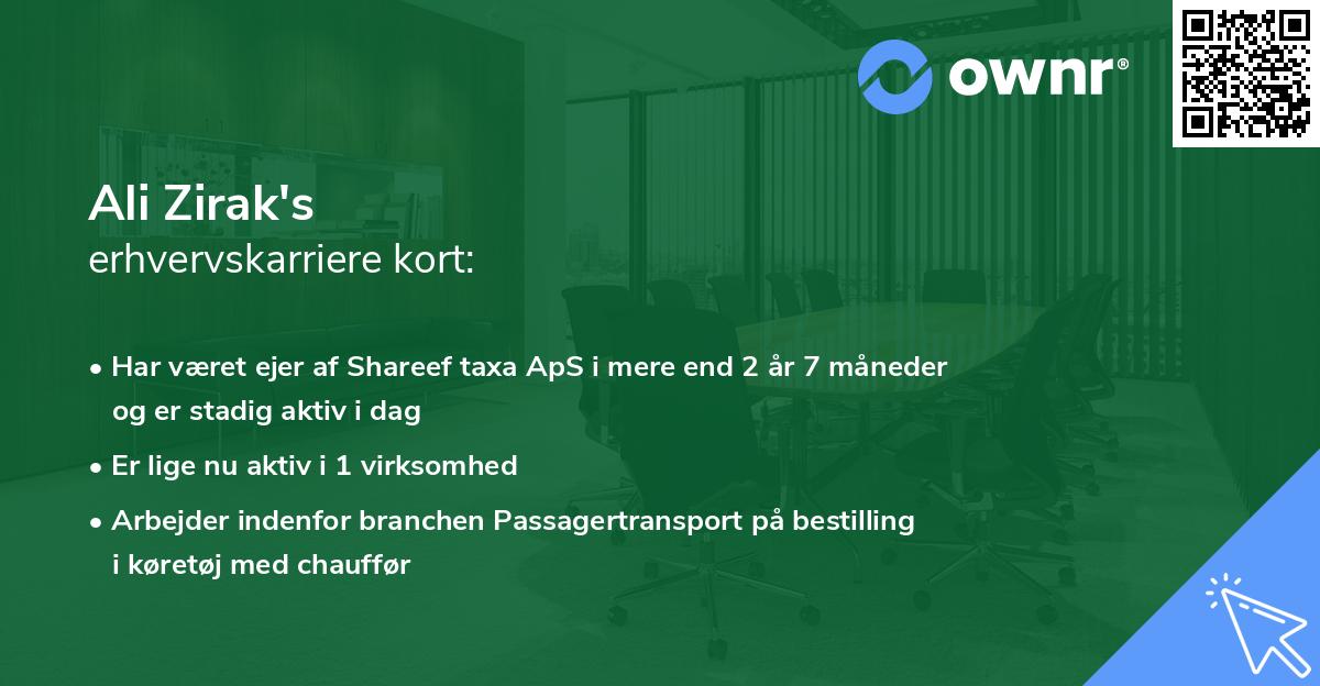 Ali Zirak's erhvervskarriere kort
