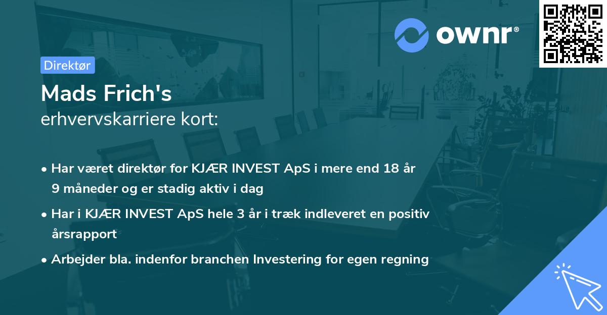 Mads Frich's erhvervskarriere kort