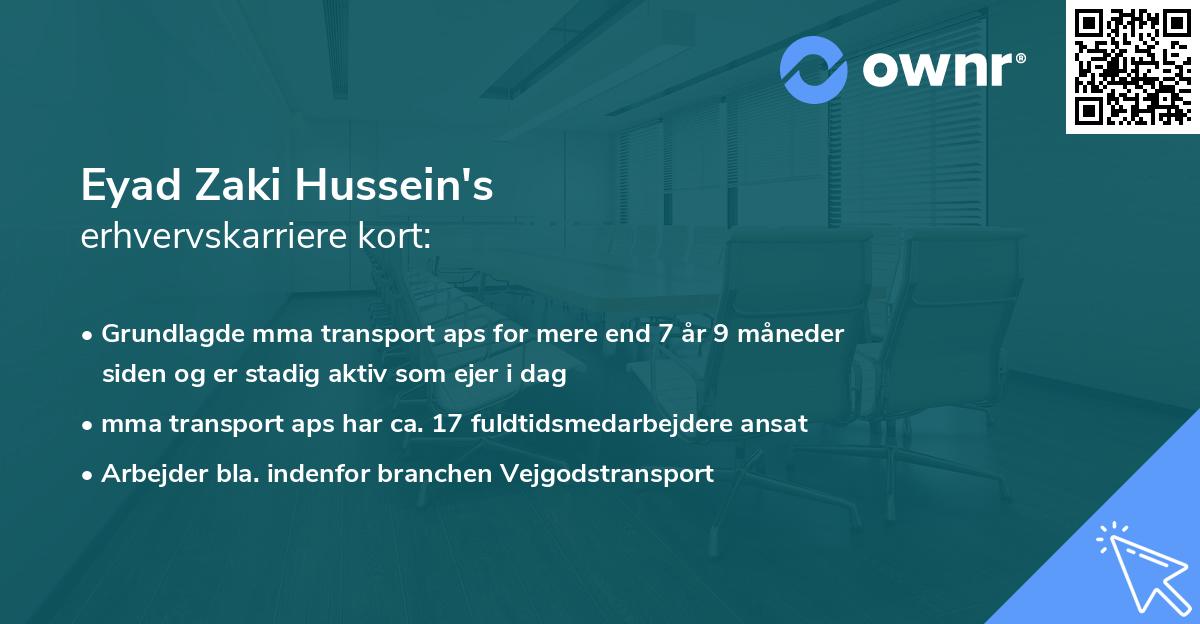 Eyad Zaki Hussein's erhvervskarriere kort