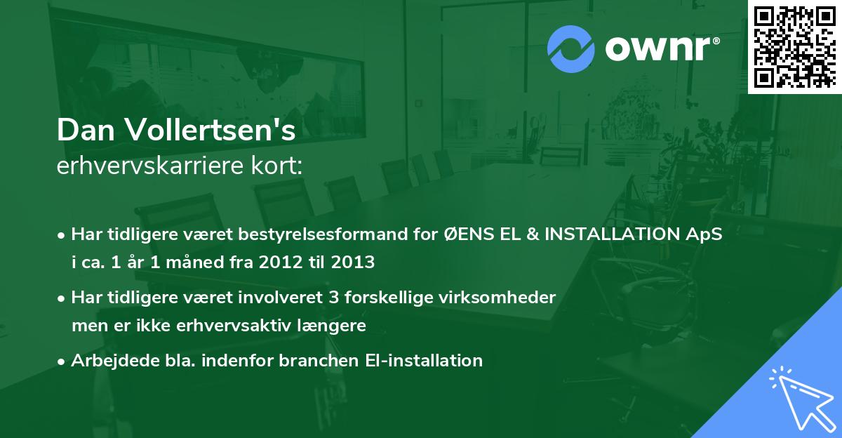 Dan Vollertsen's erhvervskarriere kort