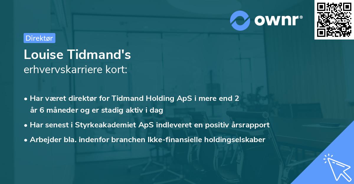 Louise Tidmand's erhvervskarriere kort