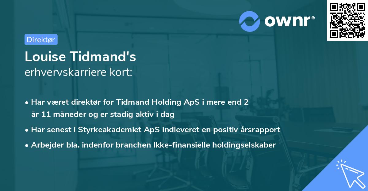 Louise Tidmand's erhvervskarriere kort