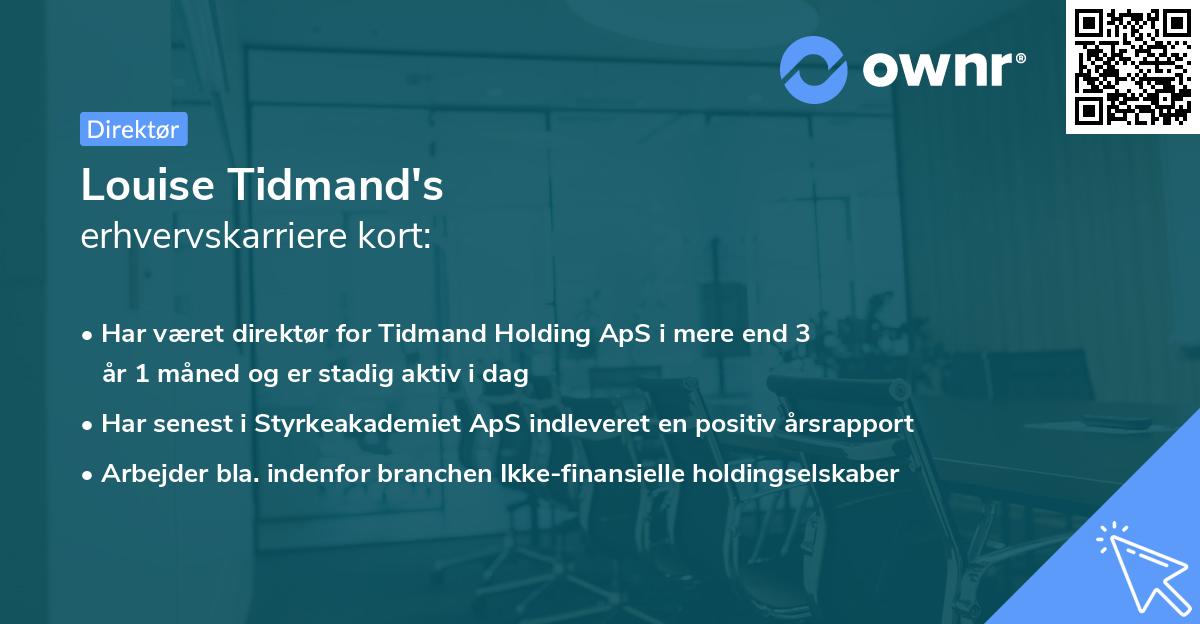 Louise Tidmand's erhvervskarriere kort