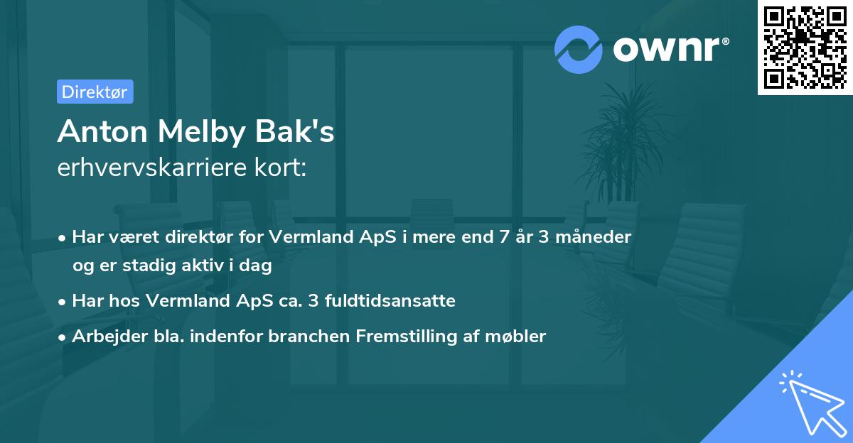 Anton Melby Bak's erhvervskarriere kort