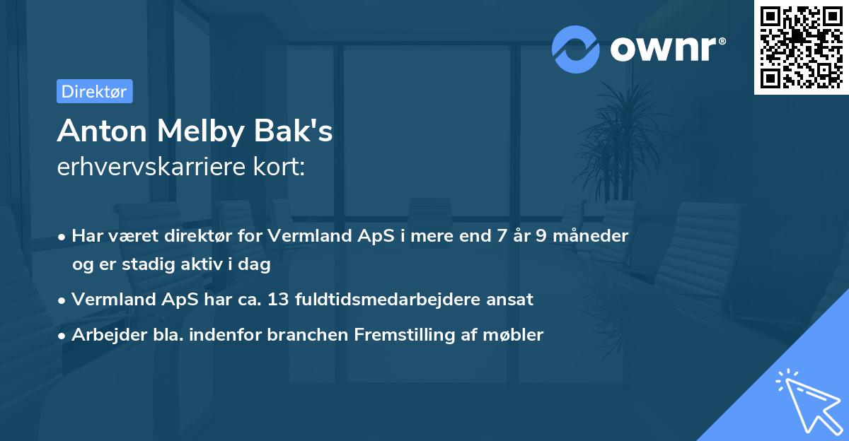 Anton Melby Bak's erhvervskarriere kort