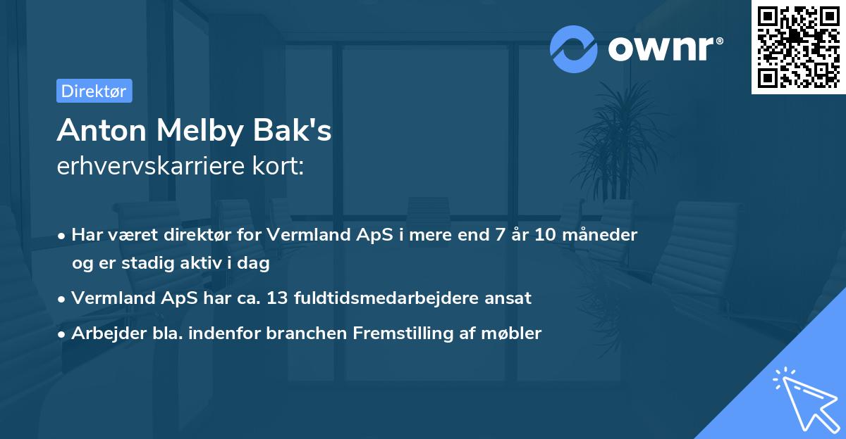 Anton Melby Bak's erhvervskarriere kort