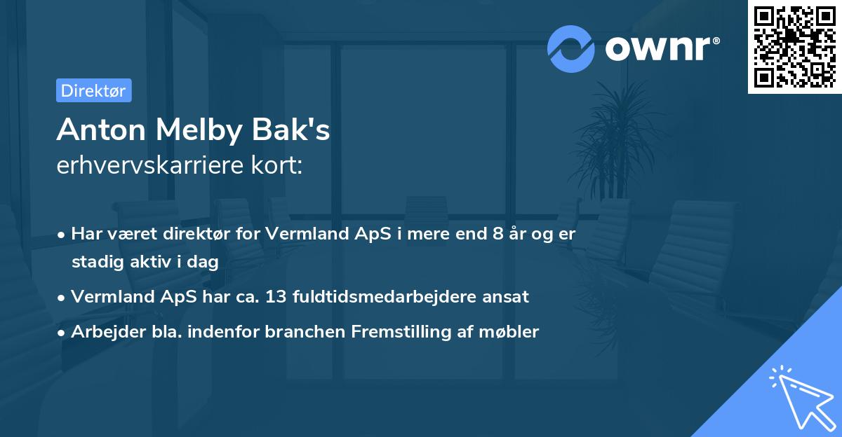 Anton Melby Bak's erhvervskarriere kort