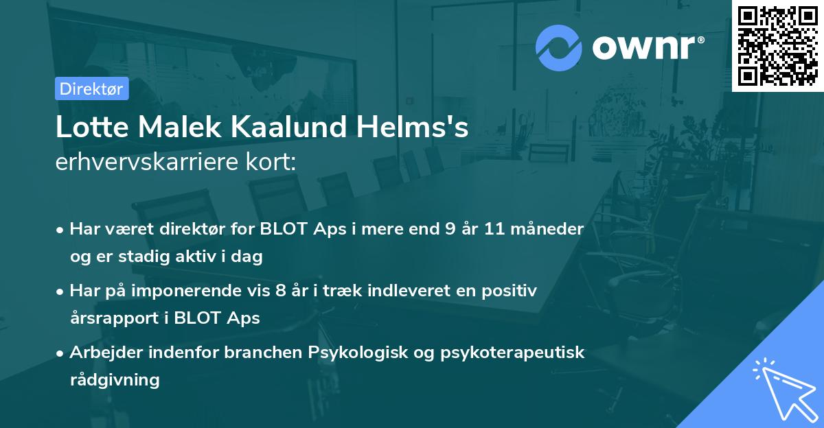 Lotte Malek Kaalund Helms's erhvervskarriere kort