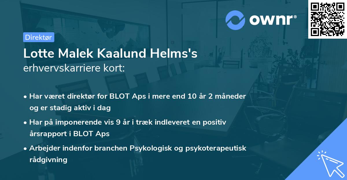 Lotte Malek Kaalund Helms's erhvervskarriere kort