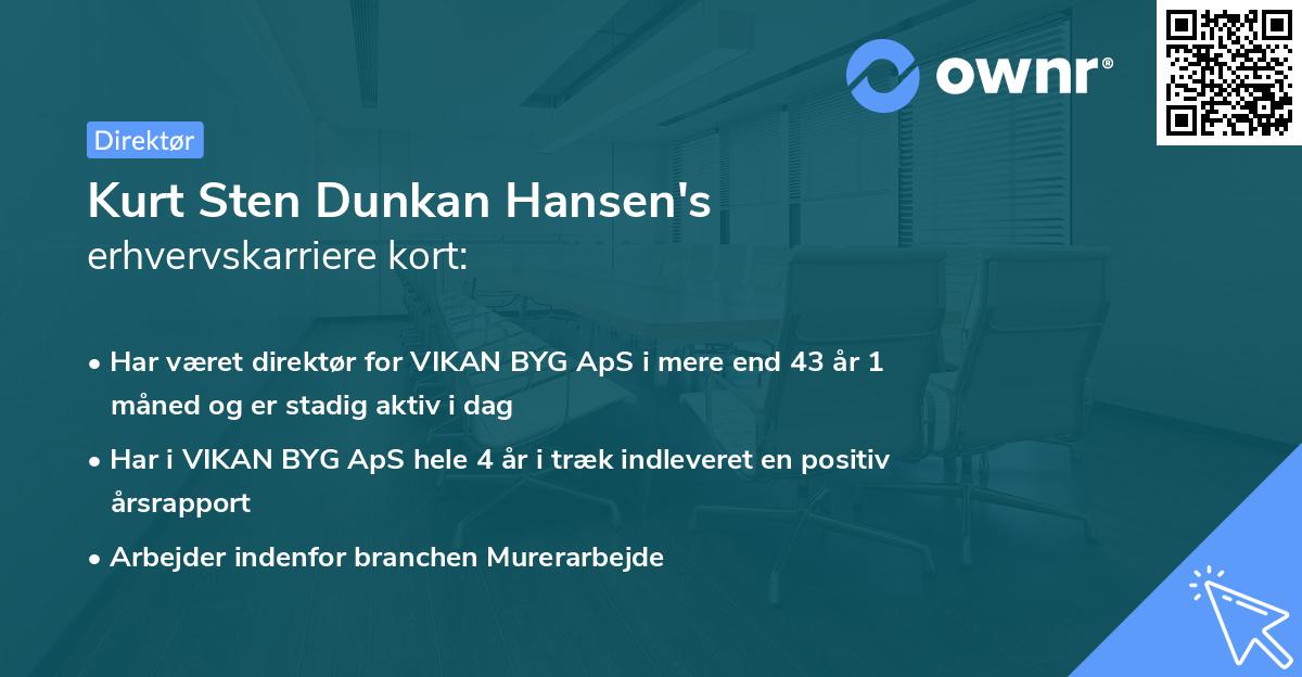 Kurt Sten Dunkan Hansen's erhvervskarriere kort