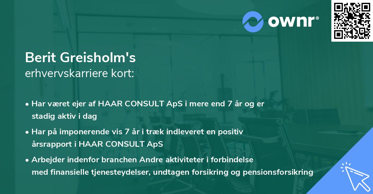 Berit Greisholm's erhvervskarriere kort