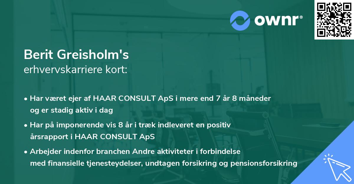 Berit Greisholm's erhvervskarriere kort
