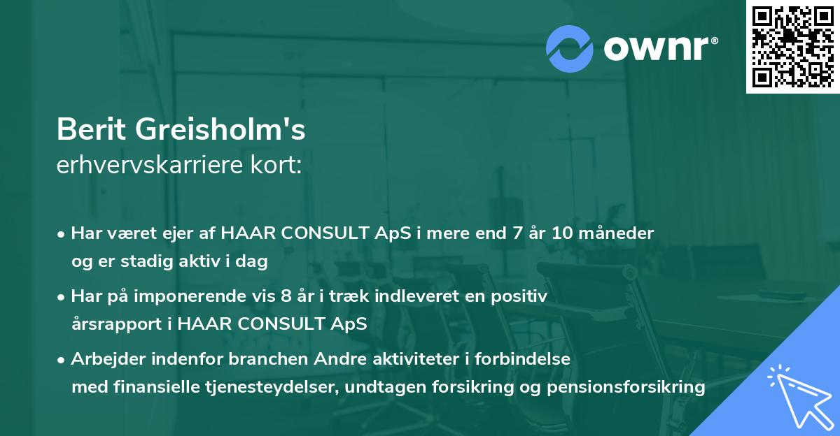 Berit Greisholm's erhvervskarriere kort