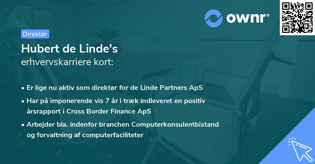 Hubert de Linde's erhvervskarriere kort
