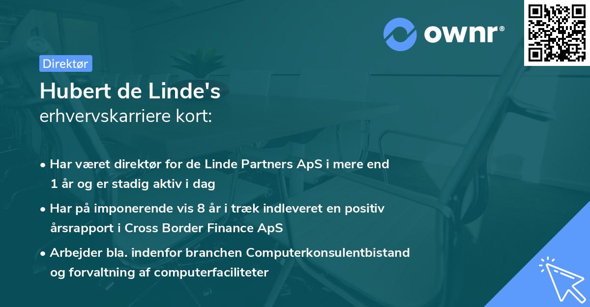 Hubert de Linde's erhvervskarriere kort