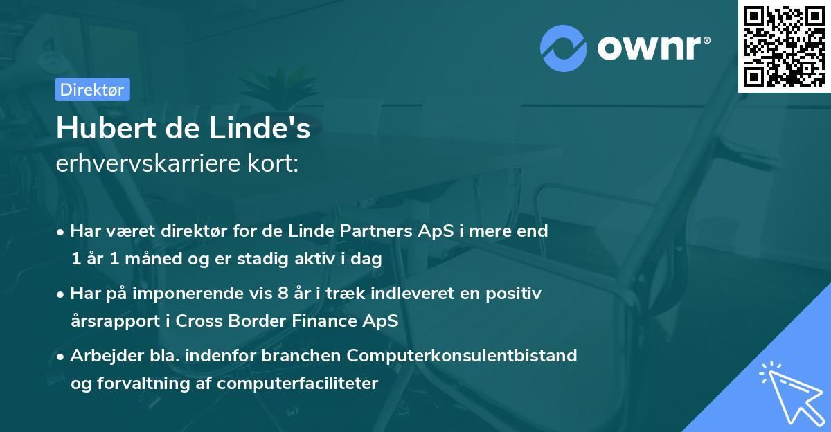 Hubert de Linde's erhvervskarriere kort