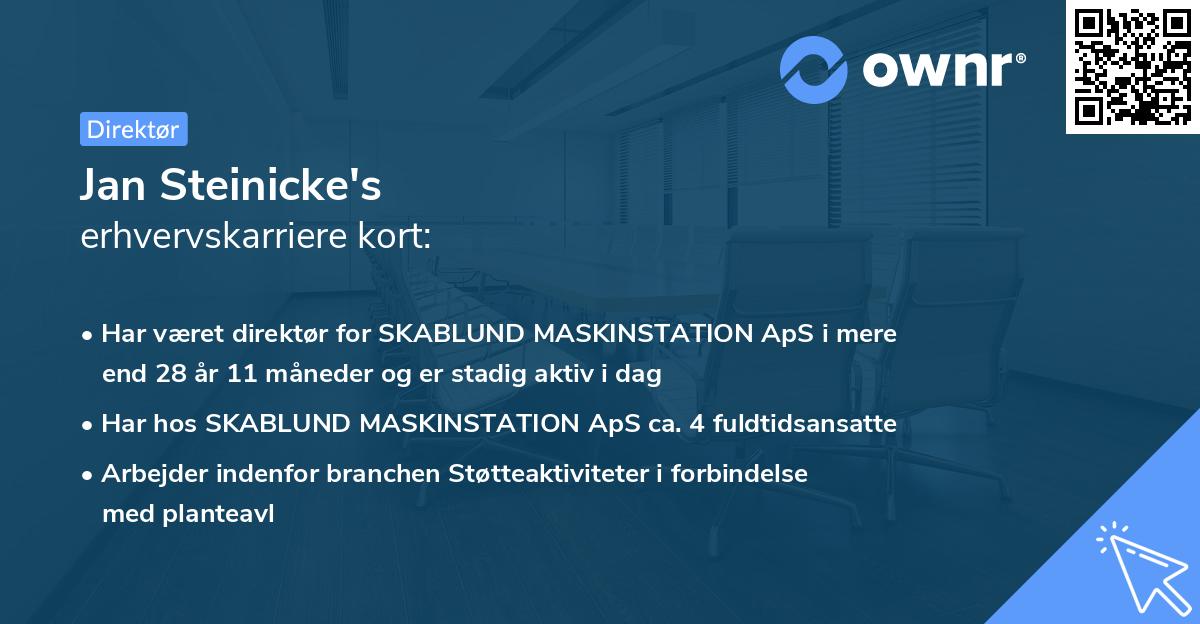 Jan Steinicke's erhvervskarriere kort