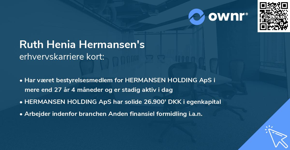 Ruth Henia Hermansen's erhvervskarriere kort
