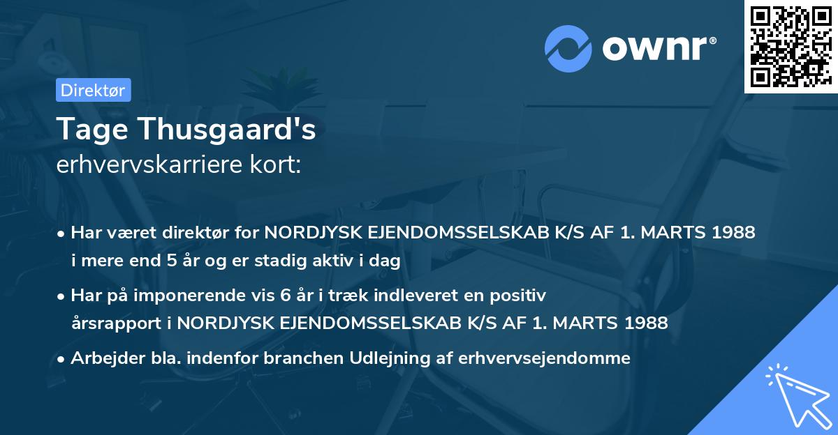 Tage Thusgaard's erhvervskarriere kort