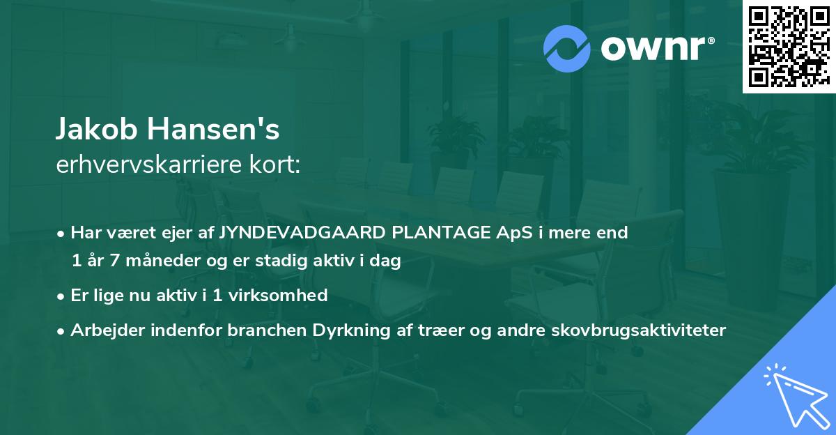 Jakob Hansen's erhvervskarriere kort