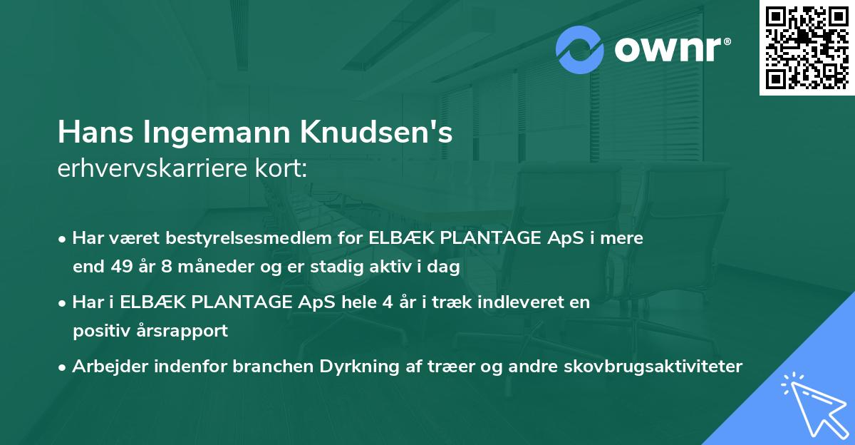Hans Ingemann Knudsen's erhvervskarriere kort