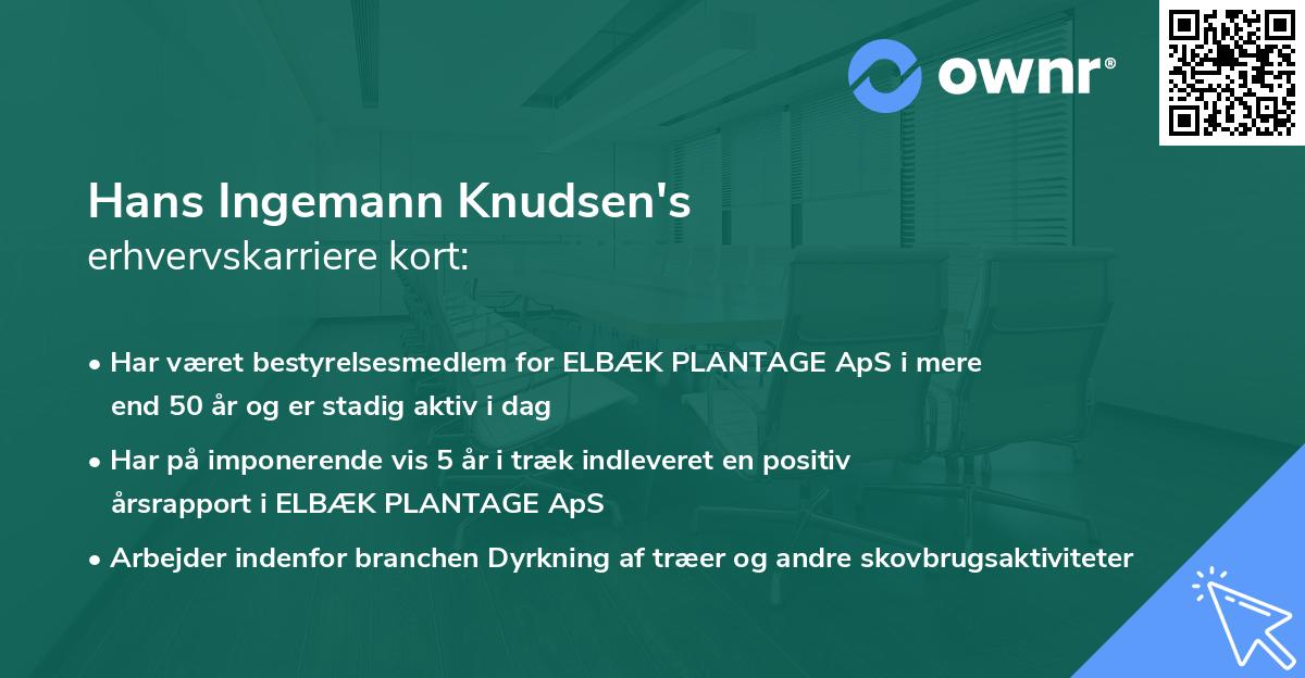 Hans Ingemann Knudsen's erhvervskarriere kort
