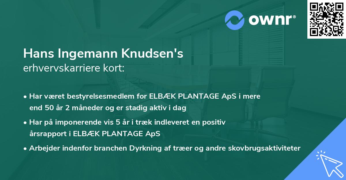 Hans Ingemann Knudsen's erhvervskarriere kort
