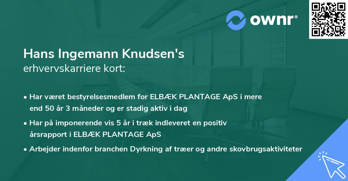 Hans Ingemann Knudsen's erhvervskarriere kort