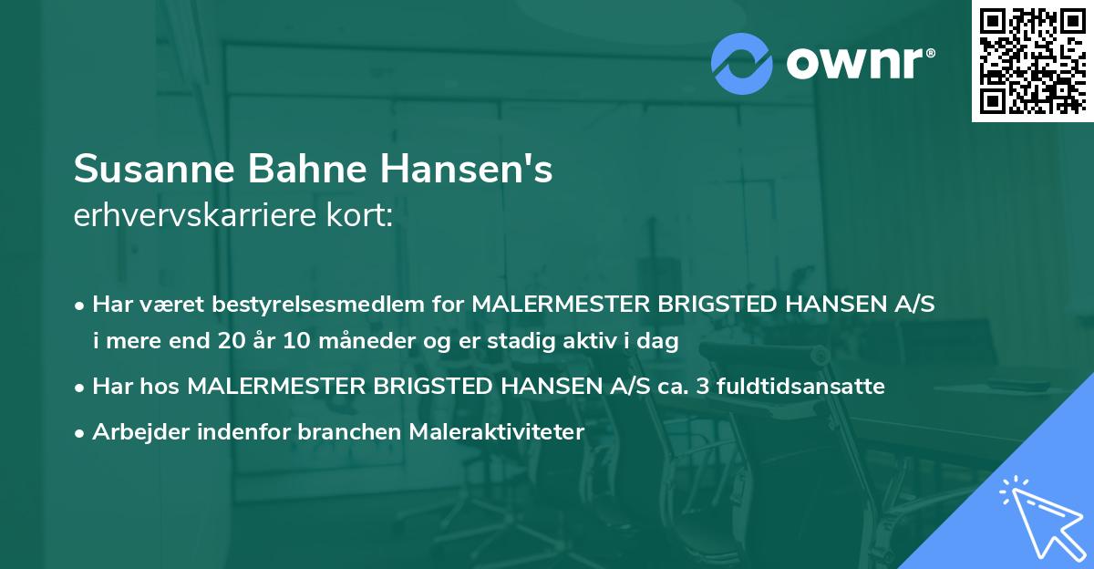 Susanne Bahne Hansen's erhvervskarriere kort