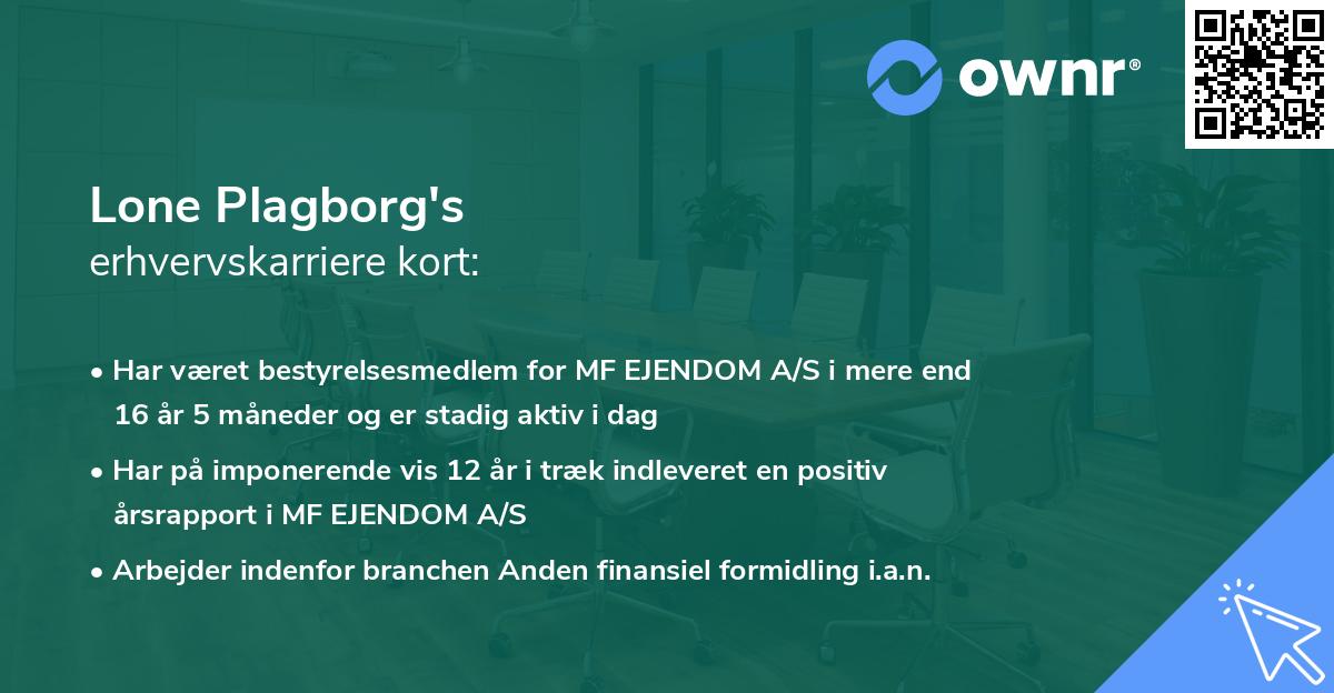 Lone Plagborg's erhvervskarriere kort