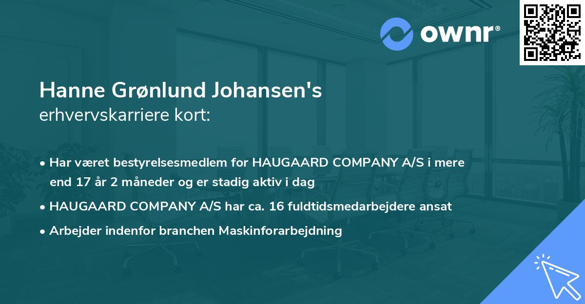 Hanne Grønlund Johansen's erhvervskarriere kort
