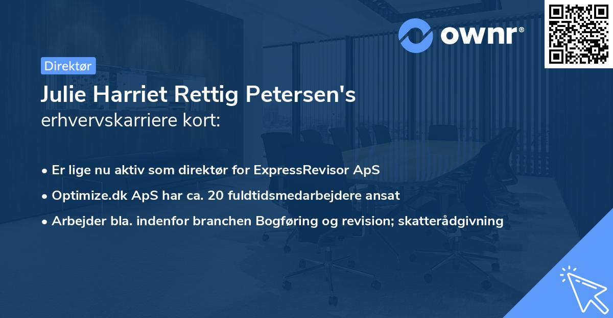 Julie Harriet Rettig Petersen's erhvervskarriere kort