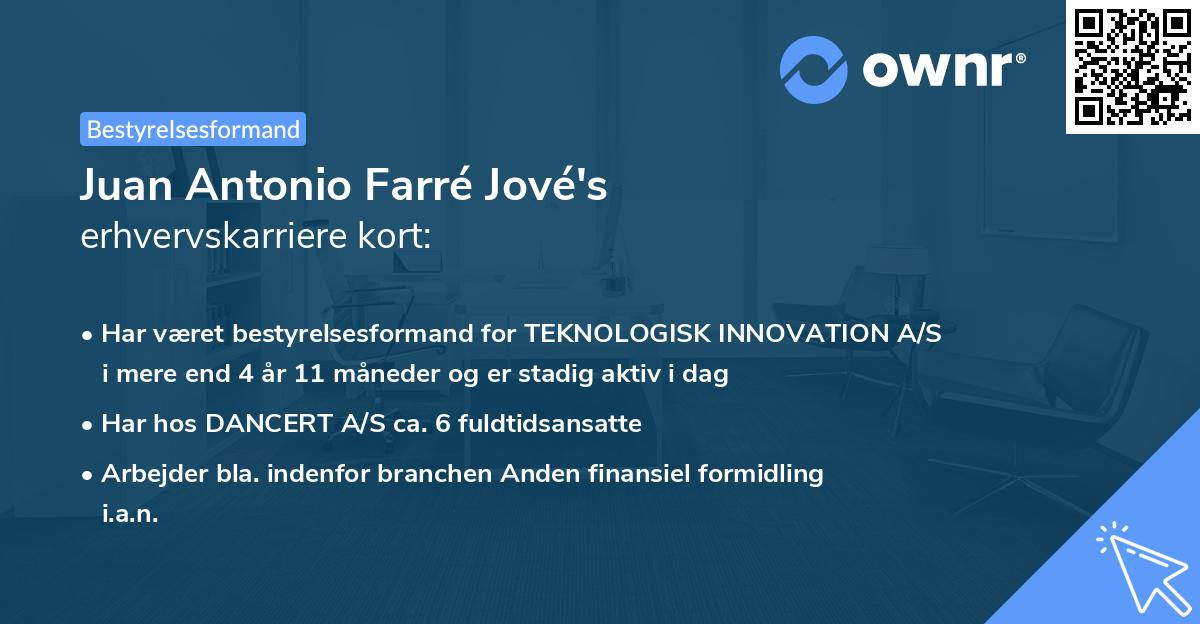 Juan Antonio Farré Jové's erhvervskarriere kort