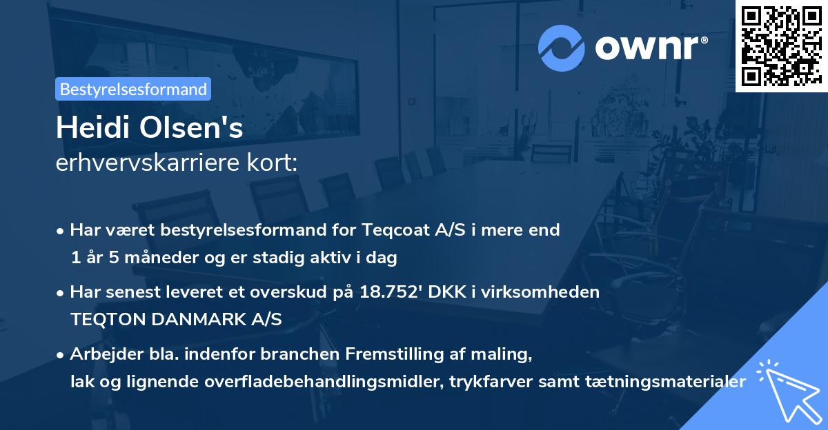 Heidi Olsen's erhvervskarriere kort