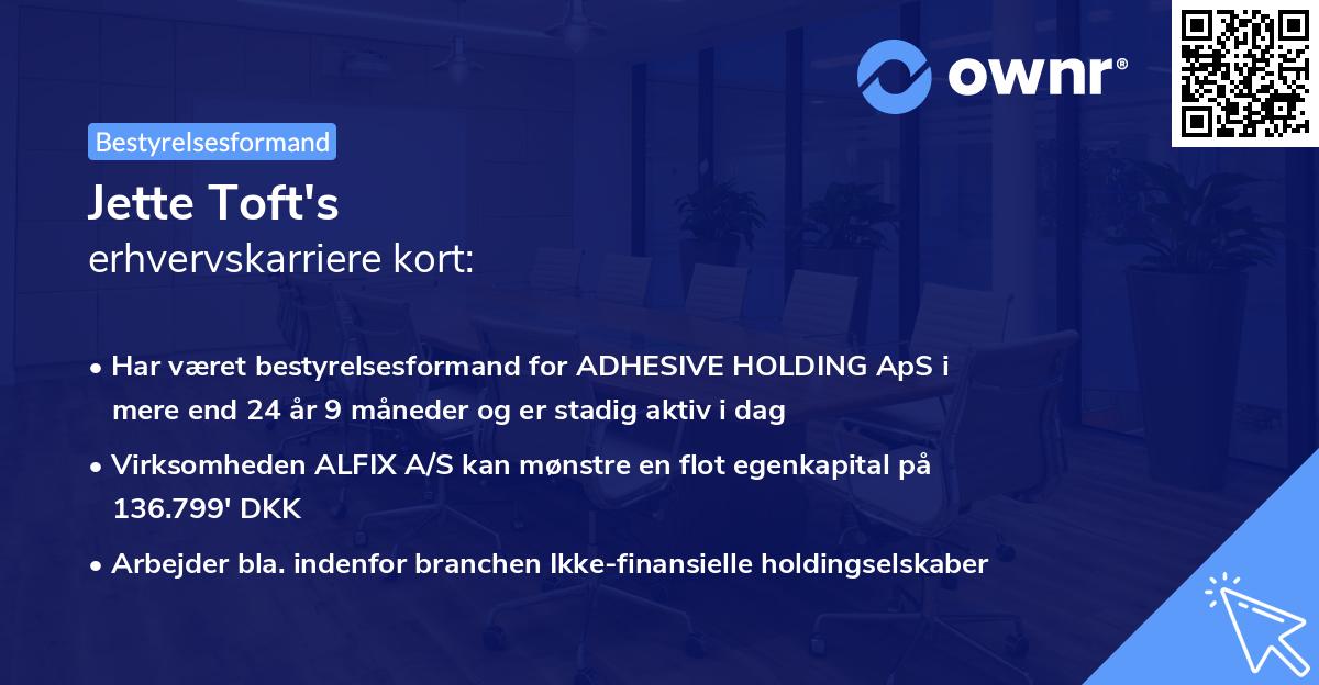 Jette Toft's erhvervskarriere kort