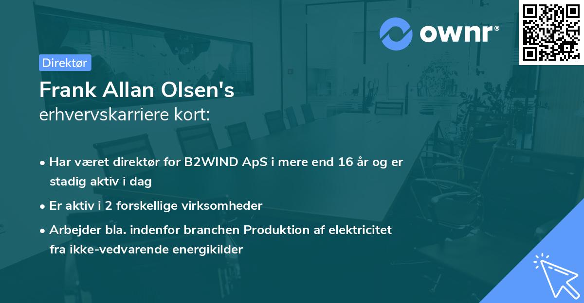 Frank Allan Olsen's erhvervskarriere kort