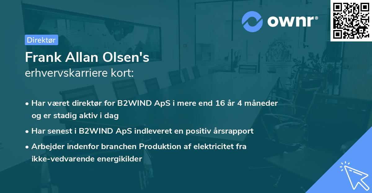 Frank Allan Olsen's erhvervskarriere kort